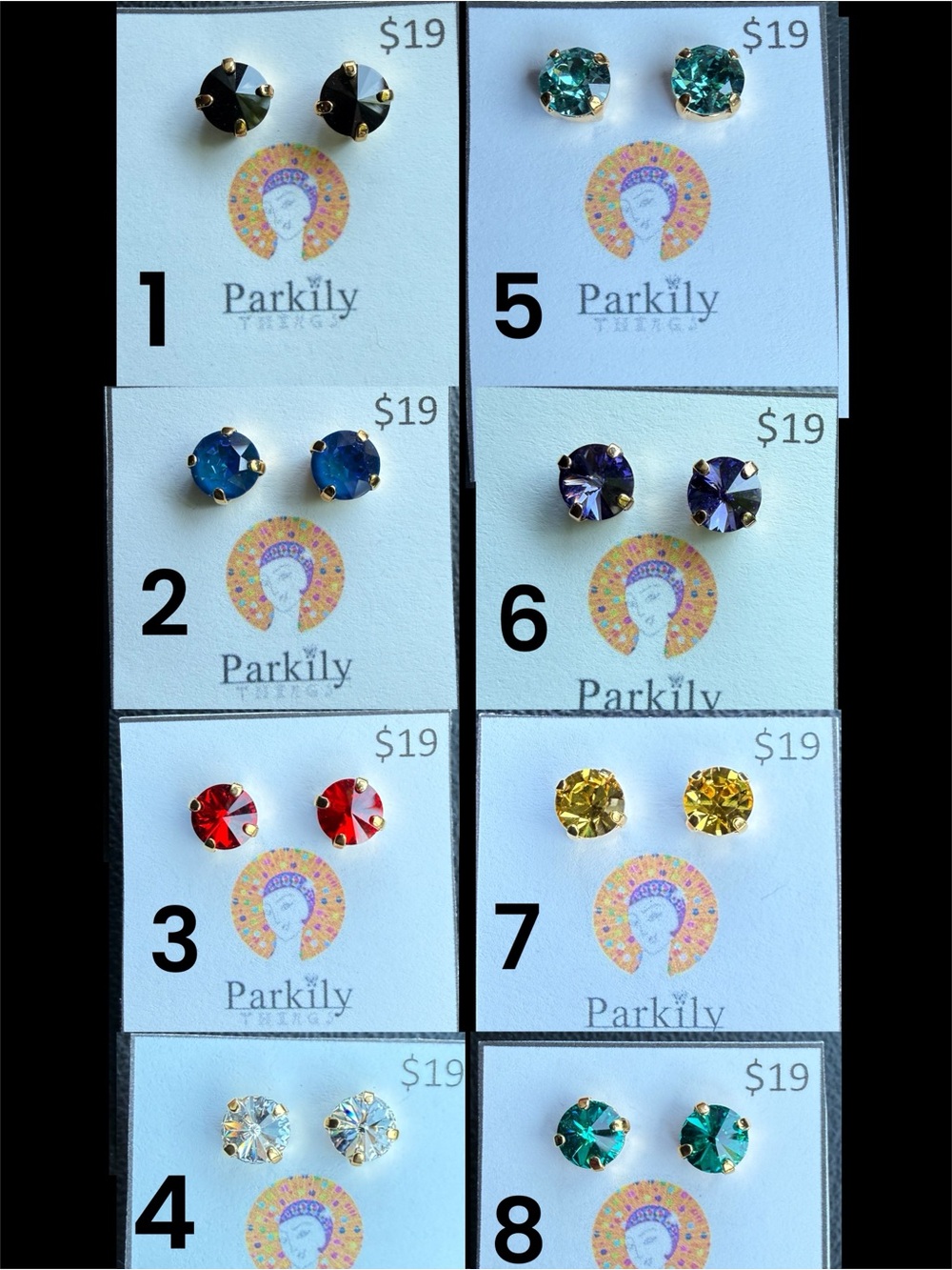 Sparkly Stud Earrings with Swarovski crystals Gold Tone Color #1 - jet black - Picture 1 of 5